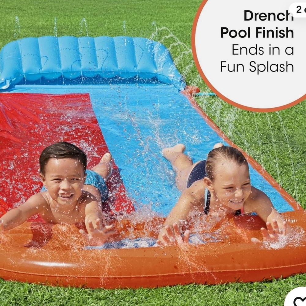 NIB H2O GO! Tsunami Splash Ramp Double Slide 16ft with sprinklers